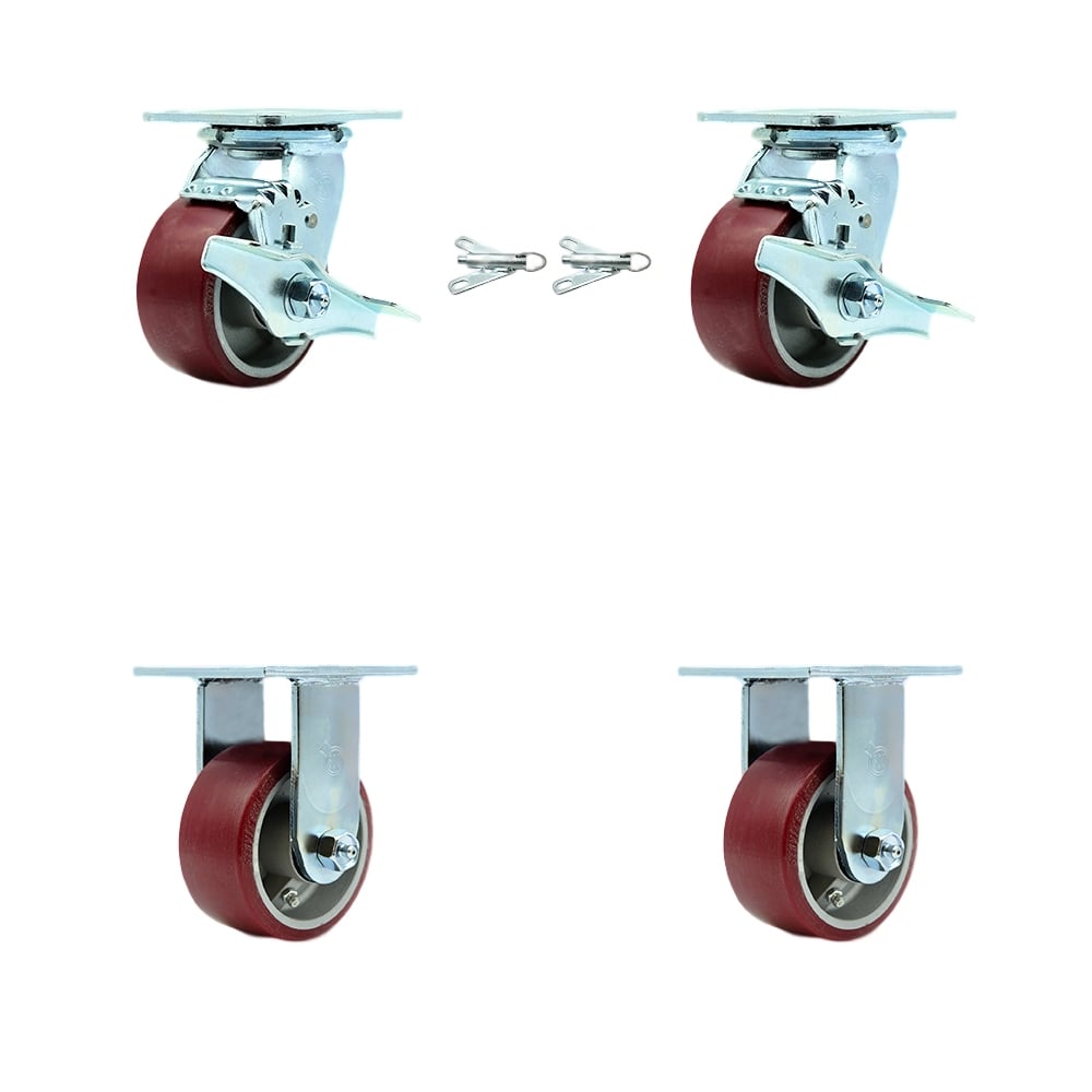 SCC-30CS420-PAB-TLB-BSL-2-R-2 Heavy Duty Swivel Caster with 4 in. Polyurethane on Aluminum Wheels & Ball Bearings - Set of 4