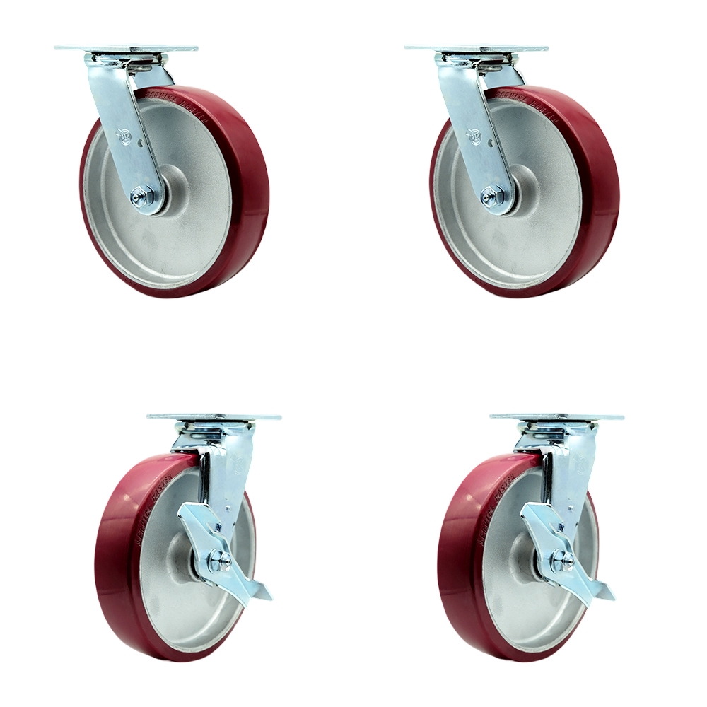 SCC-30CS820-PAB-BSL-2-TLB-2 Heavy Duty Swivel Caster with 8 in. Polyurethane on Aluminum Wheels & Ball Bearings - Set of 4
