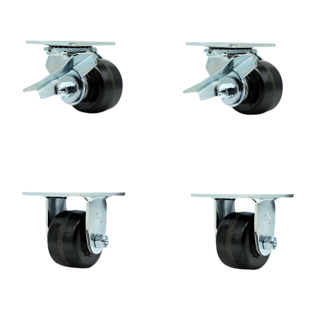 SCC-30CS3420-PHB-SLB-2-R3420-2 Heavy Duty Swivel Caster with 3.25 in. Phenolic Wheels & Ball Bearings - 2800 lbs Total Capacity - Set of 4