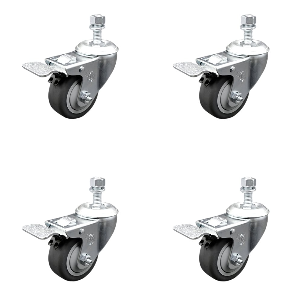 Thermoplastic Rubber Swivel Threaded Stem Caster with 3.5 x 1.25 in. Gray Wheels & 0.50 in. Stems - 920 lbs Total Capacity - Set of 4