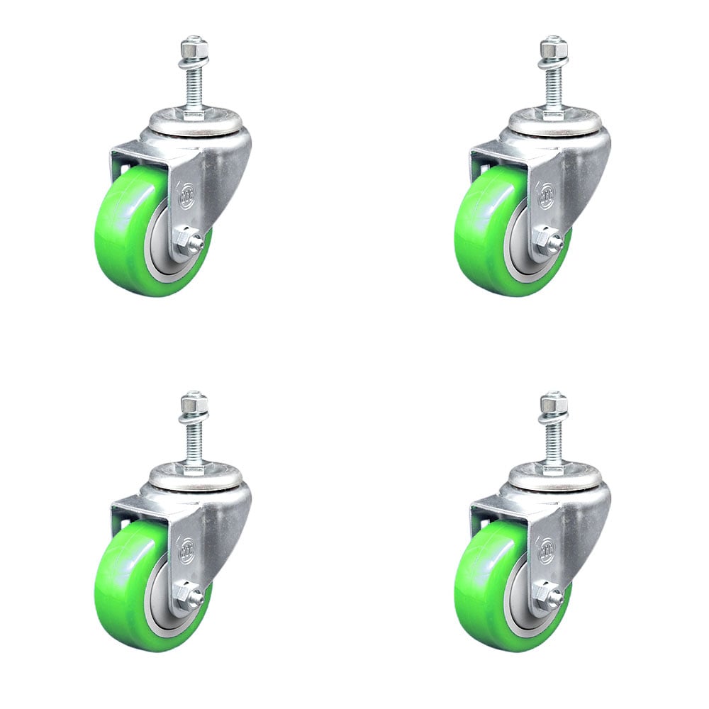 SCC-SSTS20S314-PPUB-GRN-381615-4 Stainless Steel Polyurethane Swivel Threaded Stem Caster with 3 x 1.25 in. Green Wheels & 0.38 in. Stems - Set of 4