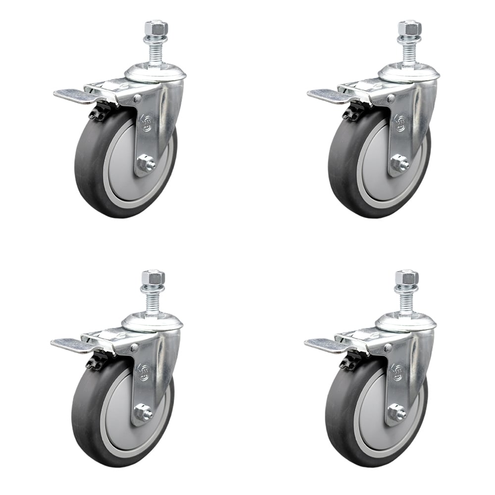 Thermoplastic Rubber Swivel Threaded Stem Caster with 5 x 1.25 in. Gray Wheels & 10 mm Stems - 1200 lbs Total Capacity - Set of 4
