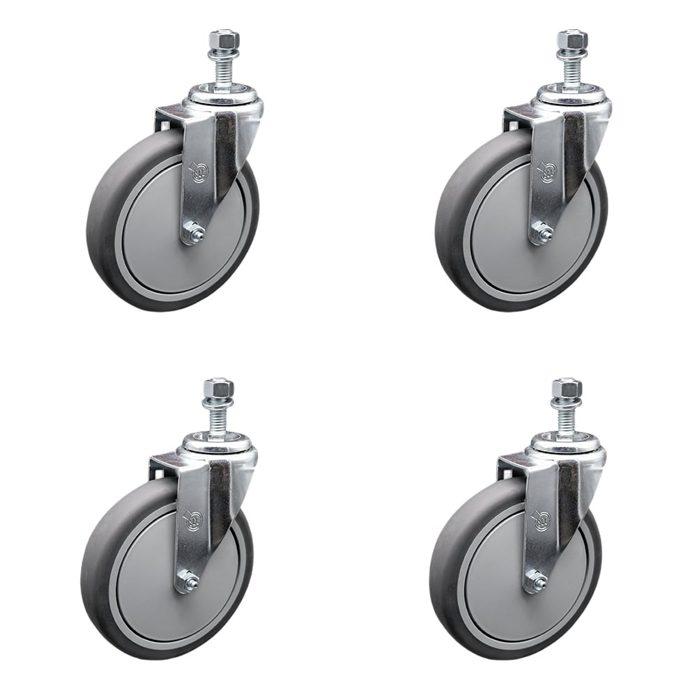 Thermoplastic Rubber Swivel Threaded Stem Caster with 6 x 1.25 in. Gray Wheels & 10 mm Stems - 1200 lbs Total Capacity - Set of 4