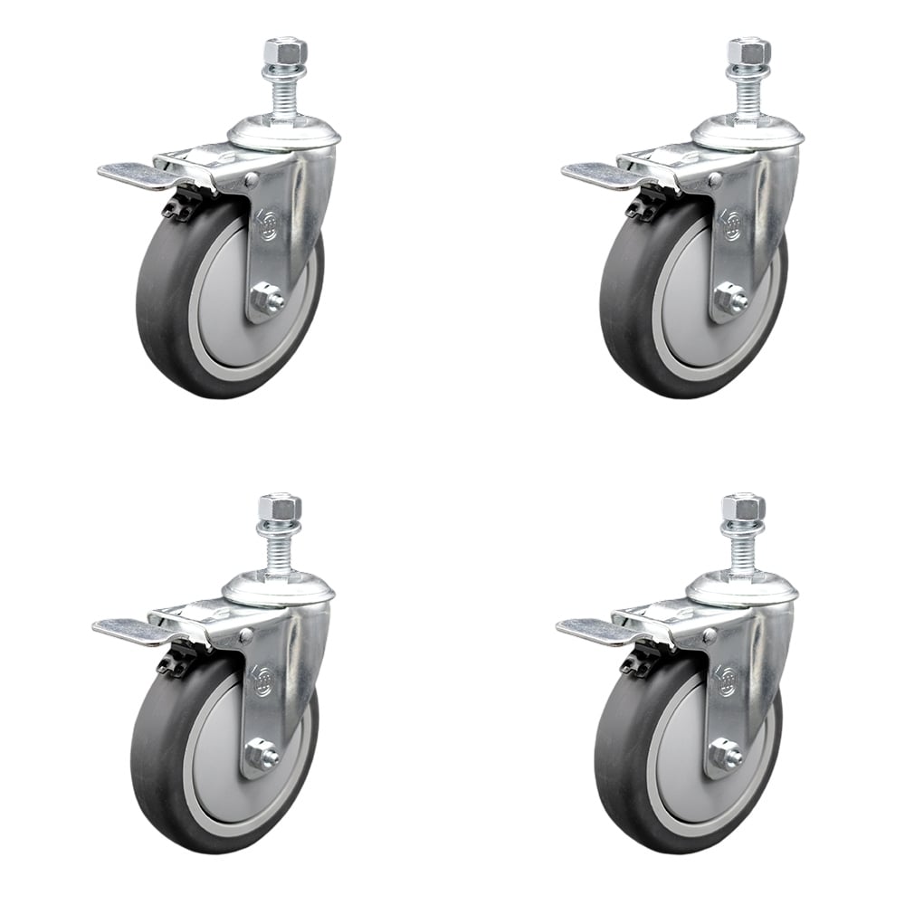 Stainless Steel Thermoplastic Rubber Swivel Threaded Stem Caster with 5 x 1.25 in. Gray Wheels & 12 mm Stems - 1200 lbs Total Capacity - Set of 4
