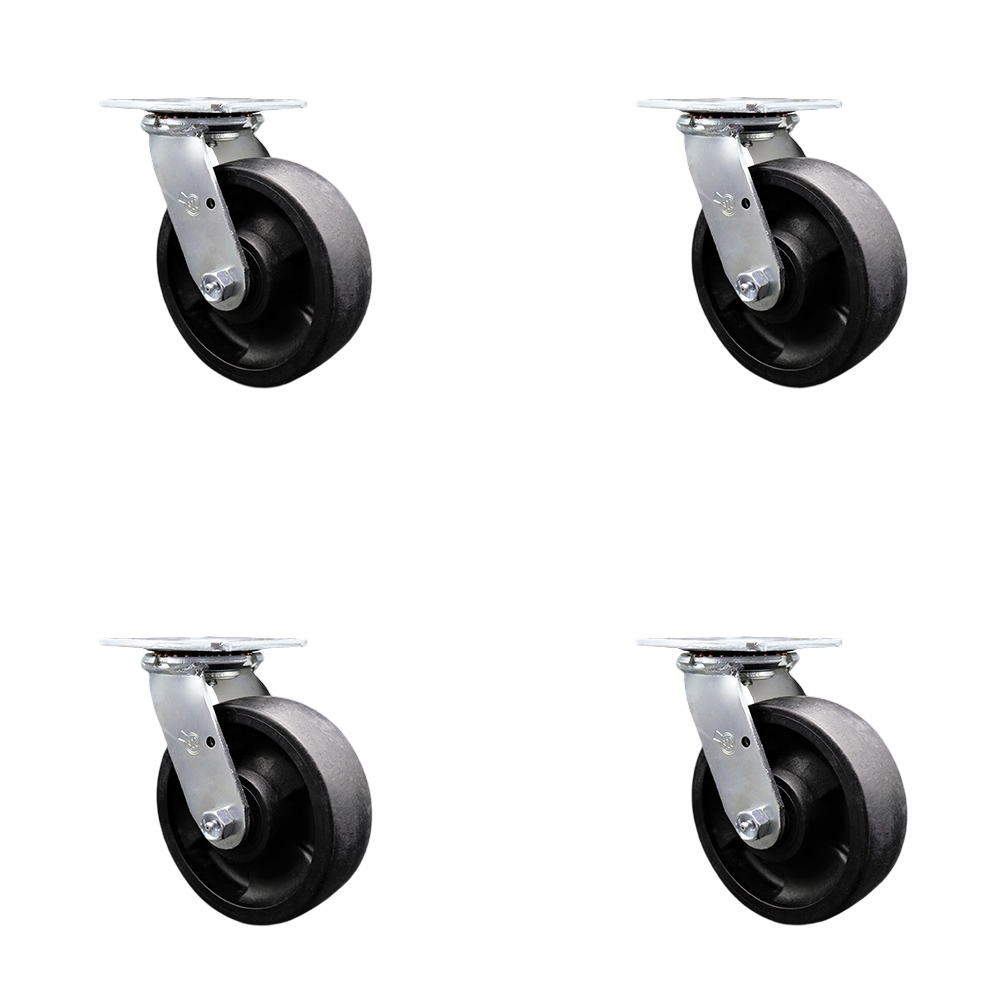 SCC-30CS620-GFNR-4 Glass Filled Nylon Swivel Top Plate Casters, Heavy Duty with 6 in. Wheels - 5000 lbs Total Capacity - Set of 4
