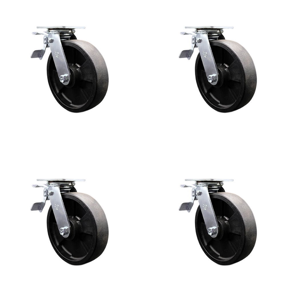 SCC-TTL30S820-GFNR-4 Glass Filled Nylon Swivel Top Plate Casters, Heavy Duty with 8 in. Wheels - 5000 lbs Total Capacity - Set of 4