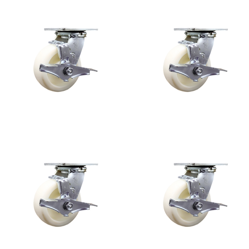 SCC-30CS520-NYR-TLB-BSL-4 Nylon Swivel Top Plate Casters, Heavy Duty with 5 in. Wheels - 3600 lbs Total Capacity - Set of 4