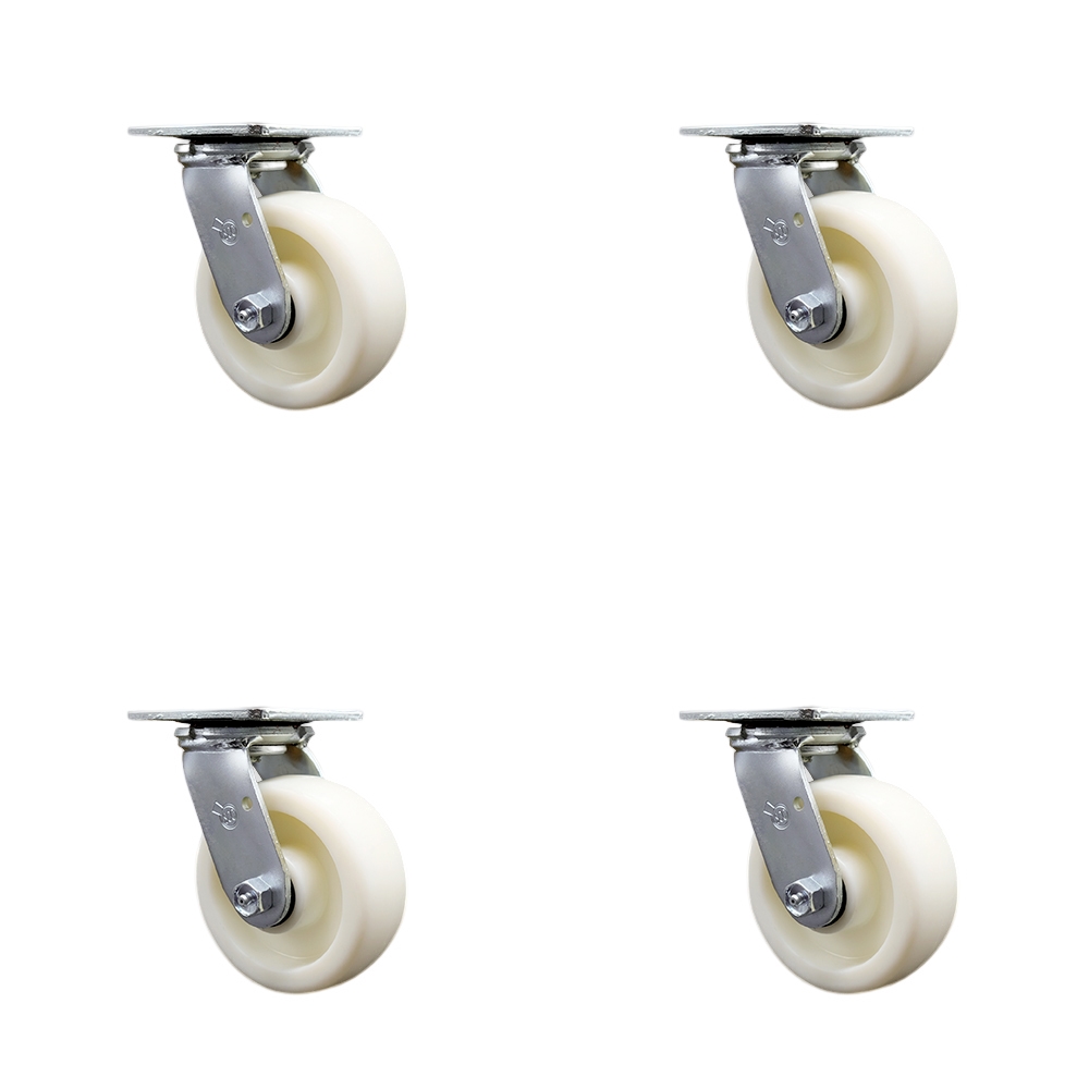 SCC-SS30S520-NYR-BSL-4 Stainless Steel Nylon Swivel Top Plate Casters, Heavy Duty with 5 in. Wheels - 3600 lbs Total Capacity - Set of 4