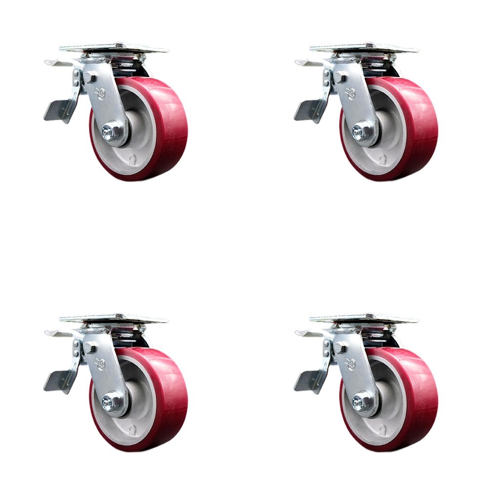 SCC-TTL30S520-PAR-4 Polyurethane on Aluminum Swivel Top Plate Casters, Heavy Duty with 5 in. Wheels - 3600 lbs Total Capacity - Set of 4