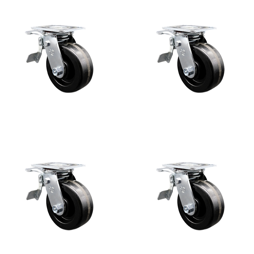 SCC-TTL30S520-PHR-4 Phenolic Swivel Top Plate Casters, Heavy Duty with 5 in. Wheels - 4000 lbs Total Capacity - Set of 4
