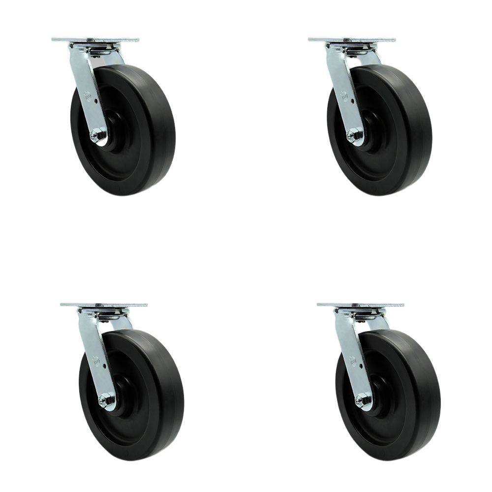 SCC-SS30S820-POR-BSL-4 Stainless Steel Polyolefin Swivel Top Plate Casters, Heavy Duty with 8 in. Wheels - 3600 lbs Total Capacity - Set of 4