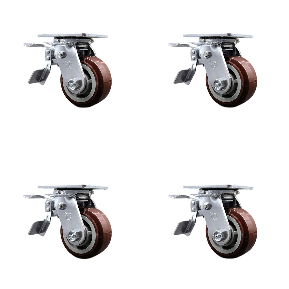 SCC-TTL30S420-PPUR-4 Polyurethane Swivel Top Plate Casters, Heavy Duty with 4 in. Wheels - 2400 lbs Total Capacity - Set of 4