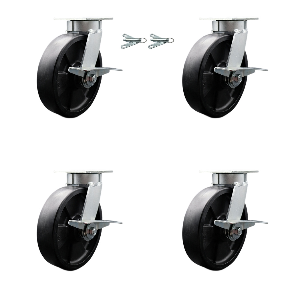 SCC-KP30S820-GFNR-SLB-BSL-2-SLB-2 Kingpinless Glass Filled Nylon Swivel Top Plate Caster with 8 x 2 in. Black Wheels - 5000 lbs Capacity - Set of 4