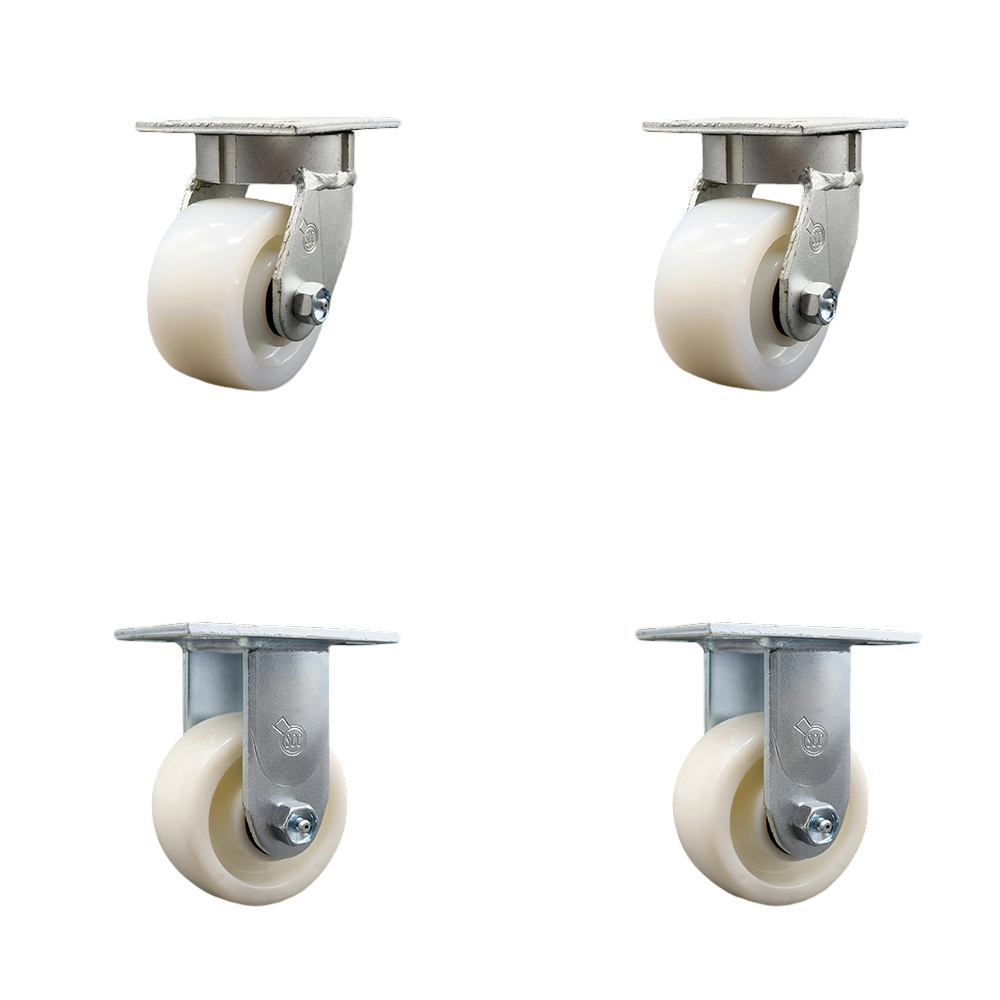 SCC-KP30S420-NYR-BSL-2-R-2 Kingpinless Nylon Swivel Top Plate Caster with 4 x 2 in. White Wheels - 3200 lbs Total Capacity - Set of 4