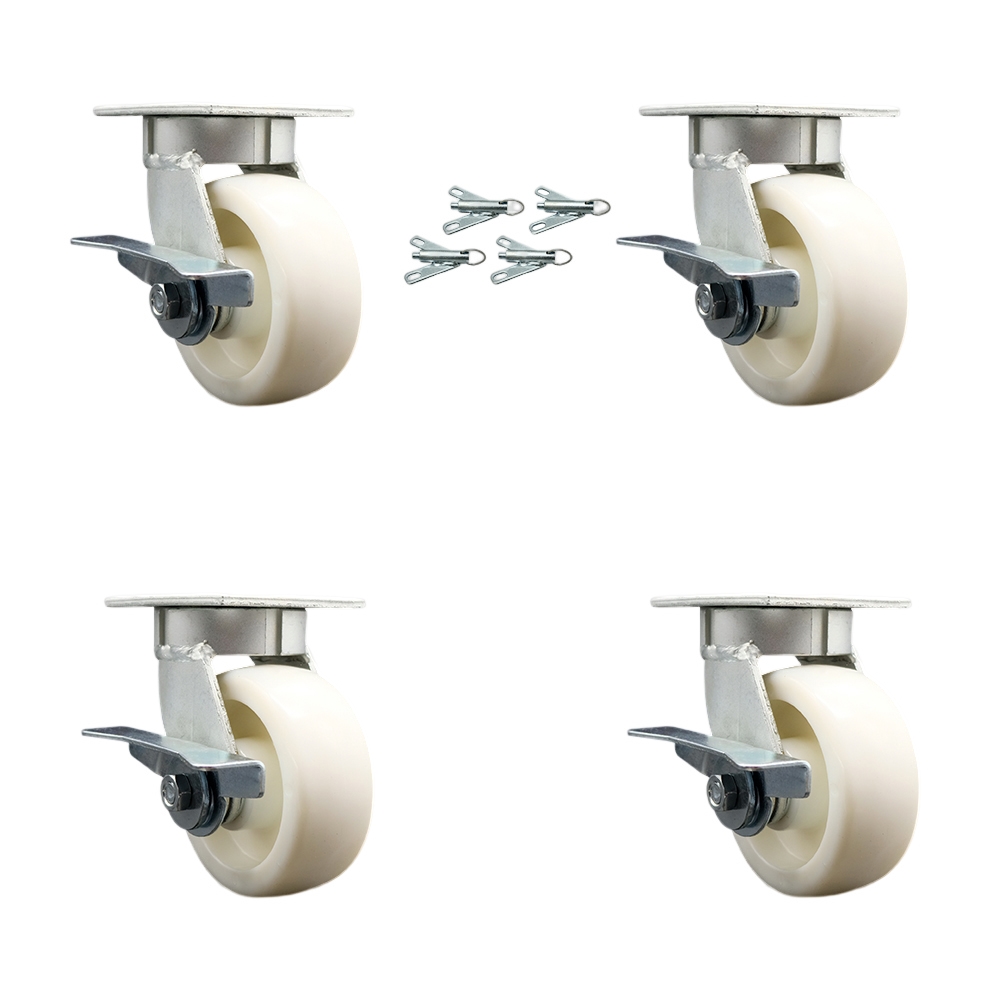 SCC-KP30S520-NYR-BSL-4 Kingpinless Nylon Swivel Top Plate Caster with 5 x 2 in. White Wheels - 3600 lbs Total Capacity - Set of 4