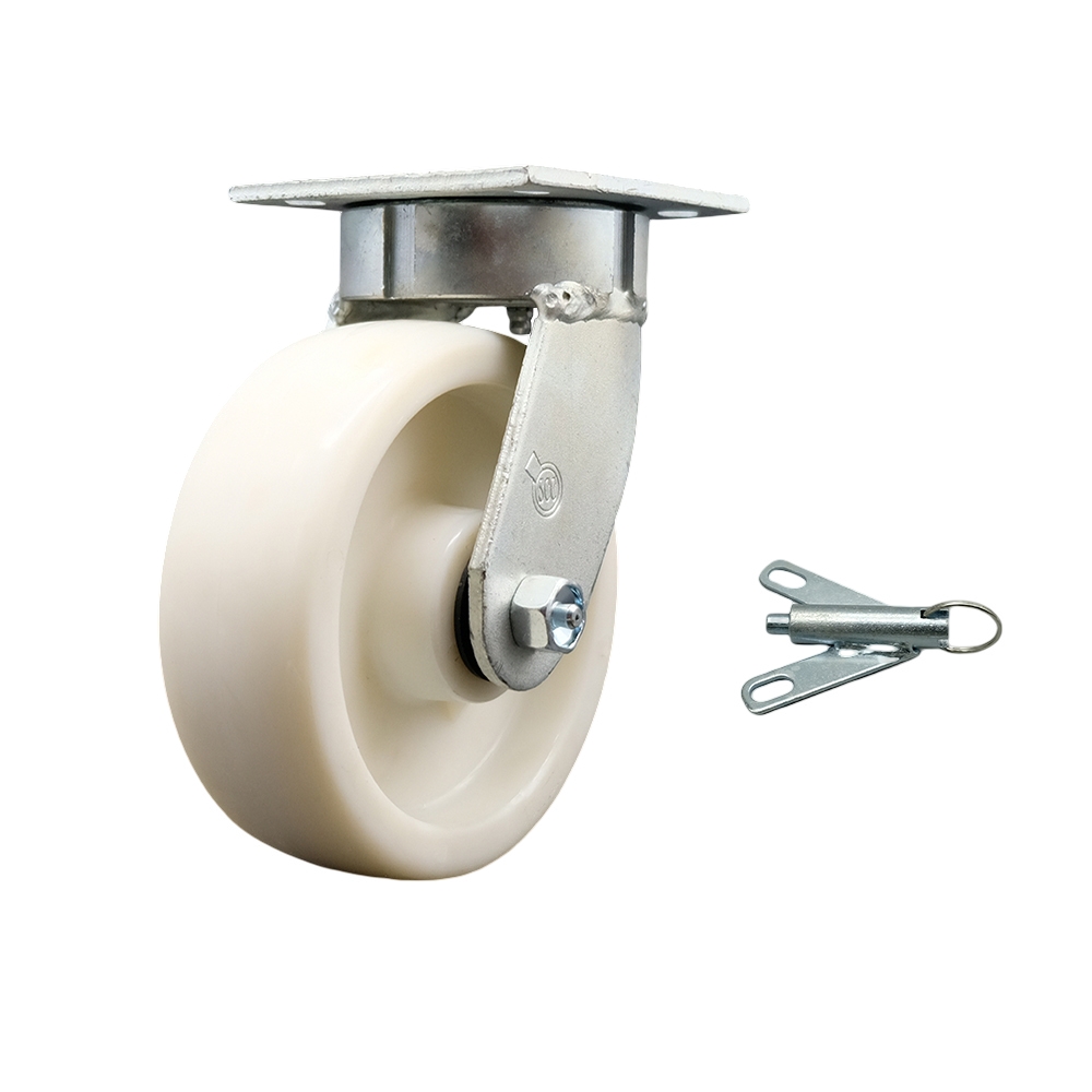 SCC-KP30S620-NYR-BSL Kingpinless Nylon Swivel Top Plate Caster with 6 x 2 in. White Wheel & Bolt on Swivel Lock - 1250 lbs Capacity per Caster