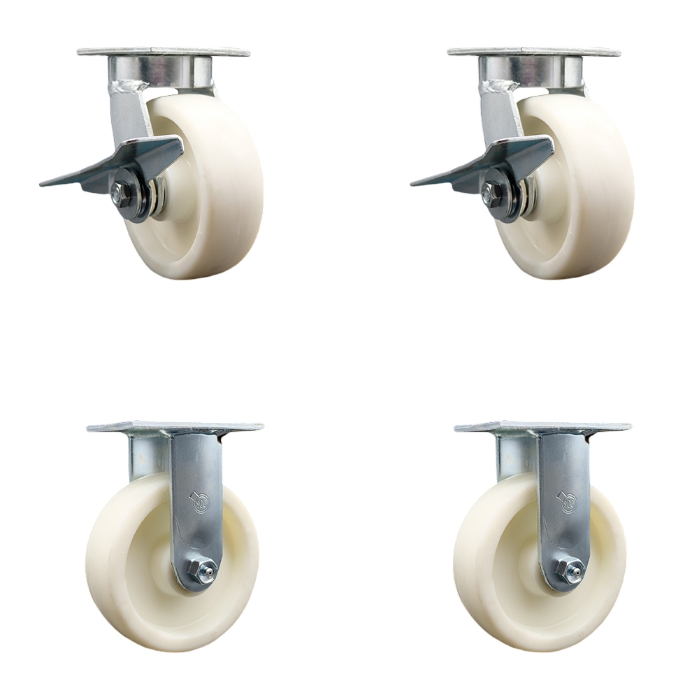 SCC-KP30S620-NYR-SLB-2-R-2 Kingpinless Nylon Swivel Top Plate Caster with 6 x 2 in. White Wheels - 5000 lbs Total Capacity - Set of 4