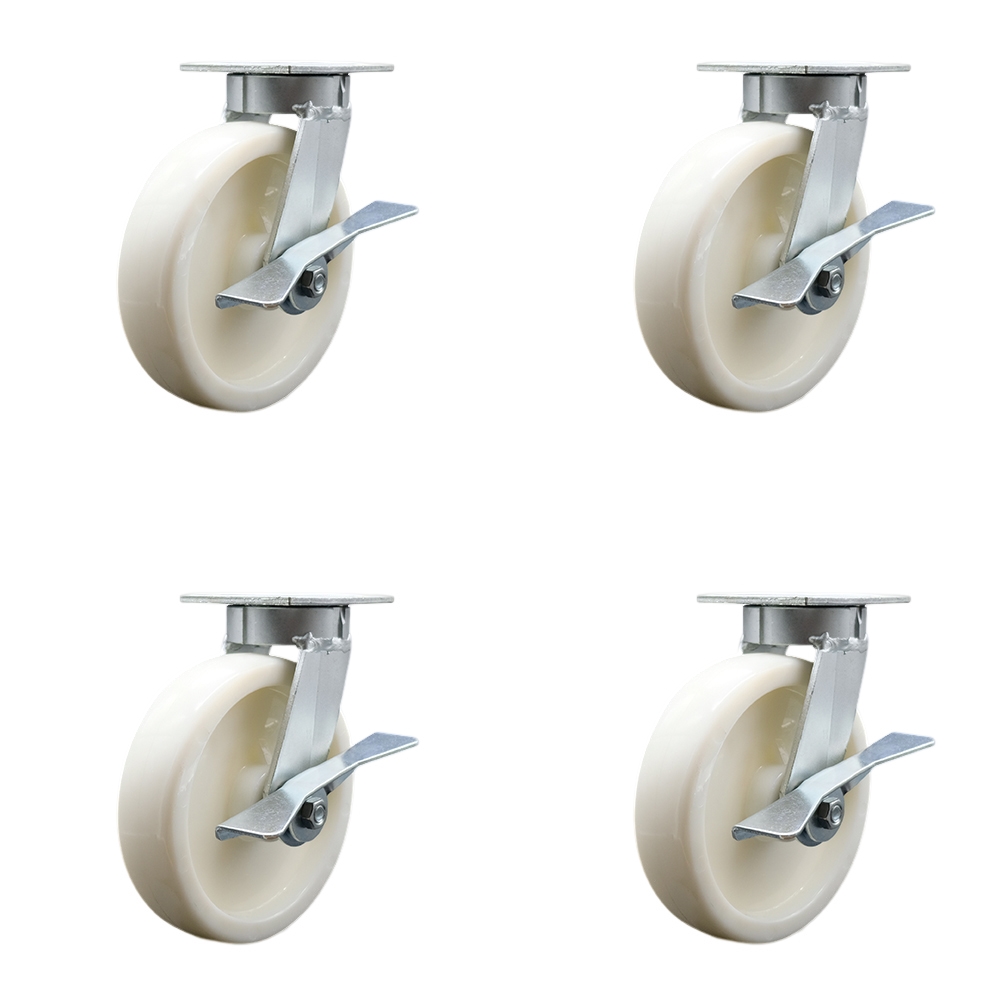 SCC-KP30S820-NYR-SLB-4 Kingpinless Nylon Swivel Top Plate Caster with 8 x 2 in. White Wheels - 5000 lbs Total Capacity - Set of 4