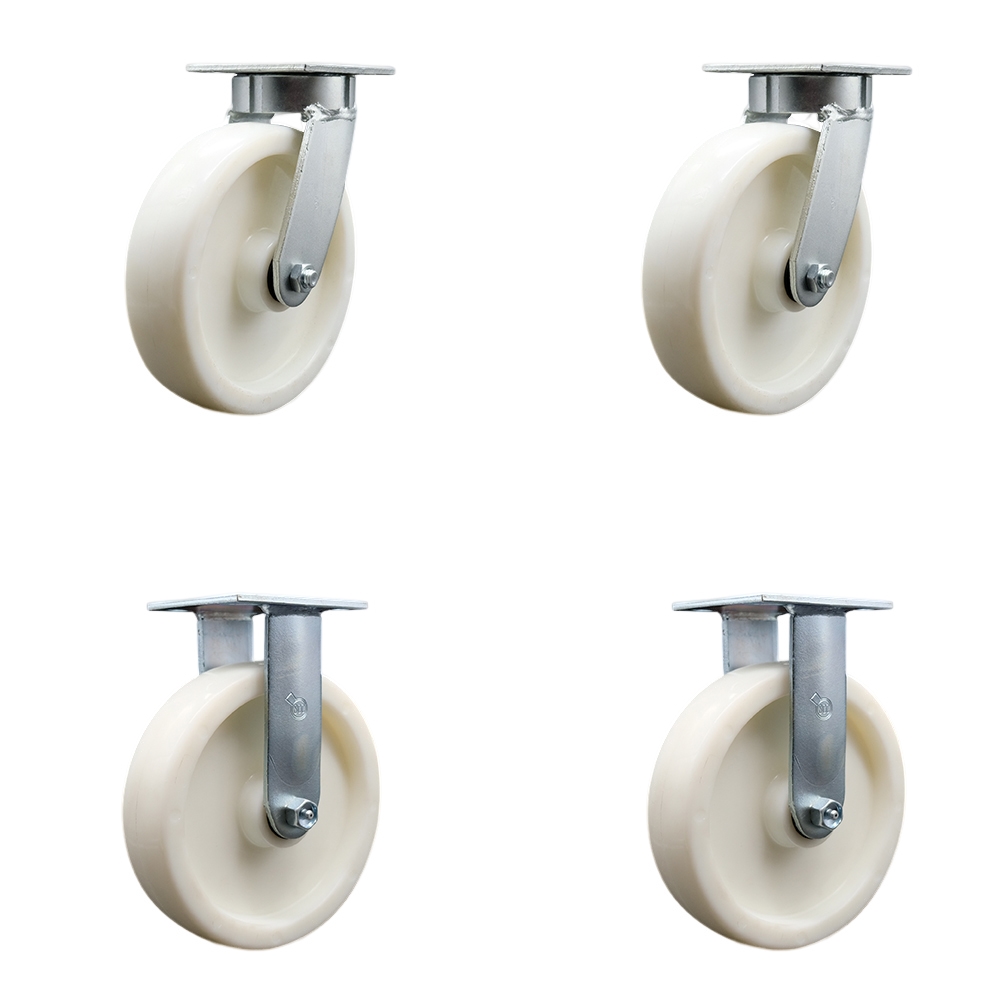 SCC-KP30S820-NYR-2-R-2 Kingpinless Nylon Swivel Top Plate Caster with 8 x 2 in. White Wheels - 5000 lbs Total Capacity - Set of 4