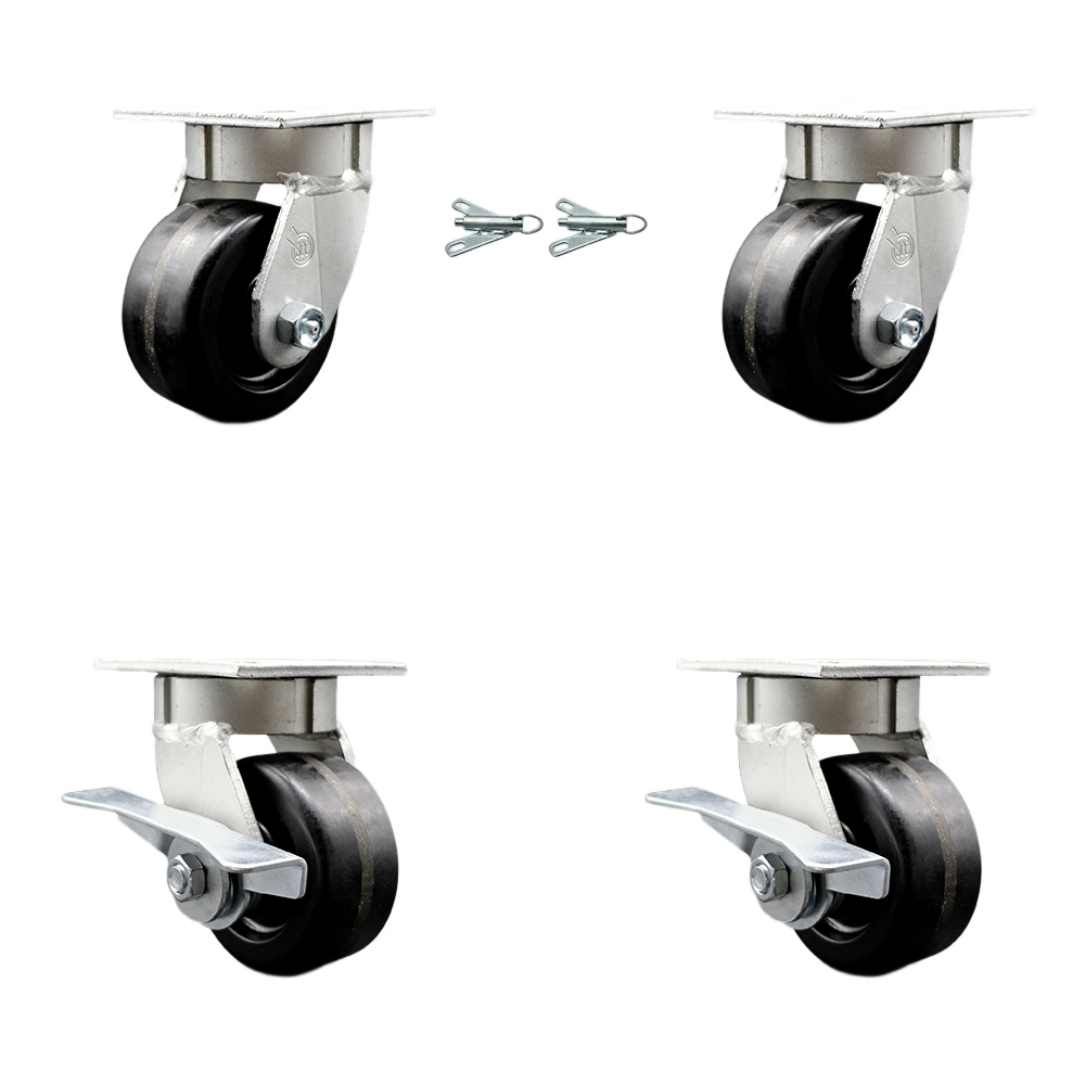 SCC-KP30S420-PHR-BSL-2-SLB-2 Kingpinless Phenolic Swivel Top Plate Caster with 4 x 2 in. Black Wheels - 3200 lbs Total Capacity - Set of 4