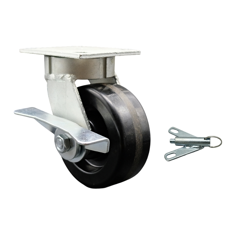 Kingpinless Phenolic Swivel Top Plate Caster with 5 x 2 in. Black Wheel & Side Lock Brake & Bolt on Swivel Lock - 1000 lbs Capacity per Caster