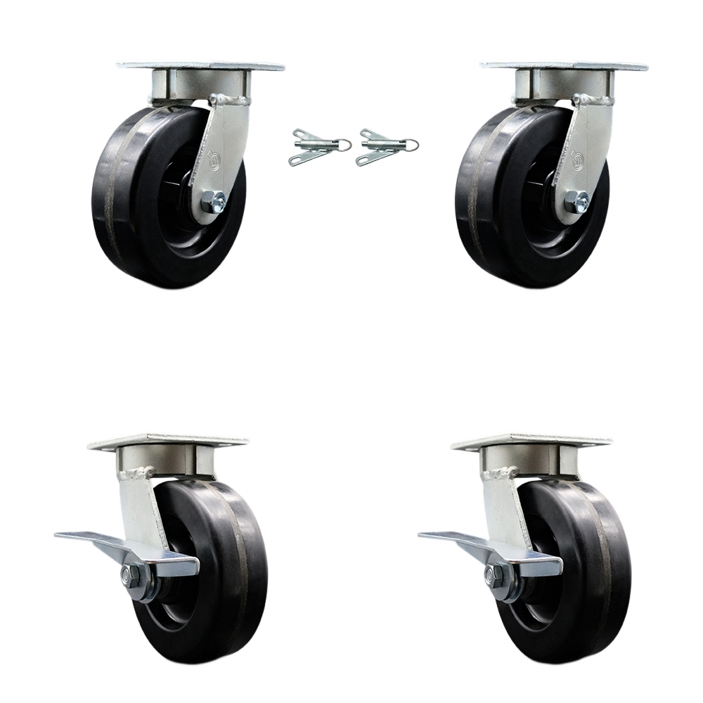 SCC-KP30S620-PHR-BSL-2-SLB-2 Kingpinless Phenolic Swivel Top Plate Caster with 6 x 2 in. Black Wheels - 4800 lbs Total Capacity - Set of 4