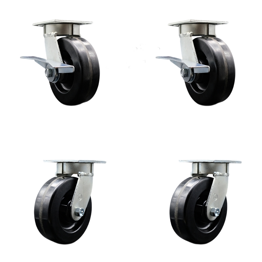 SCC-KP30S620-PHR-SLB-BSL-2-BSL-2 Kingpinless Phenolic Swivel Top Plate Caster with 6 x 2 in. Black Wheels - 4800 lbs Capacity - Set of 4