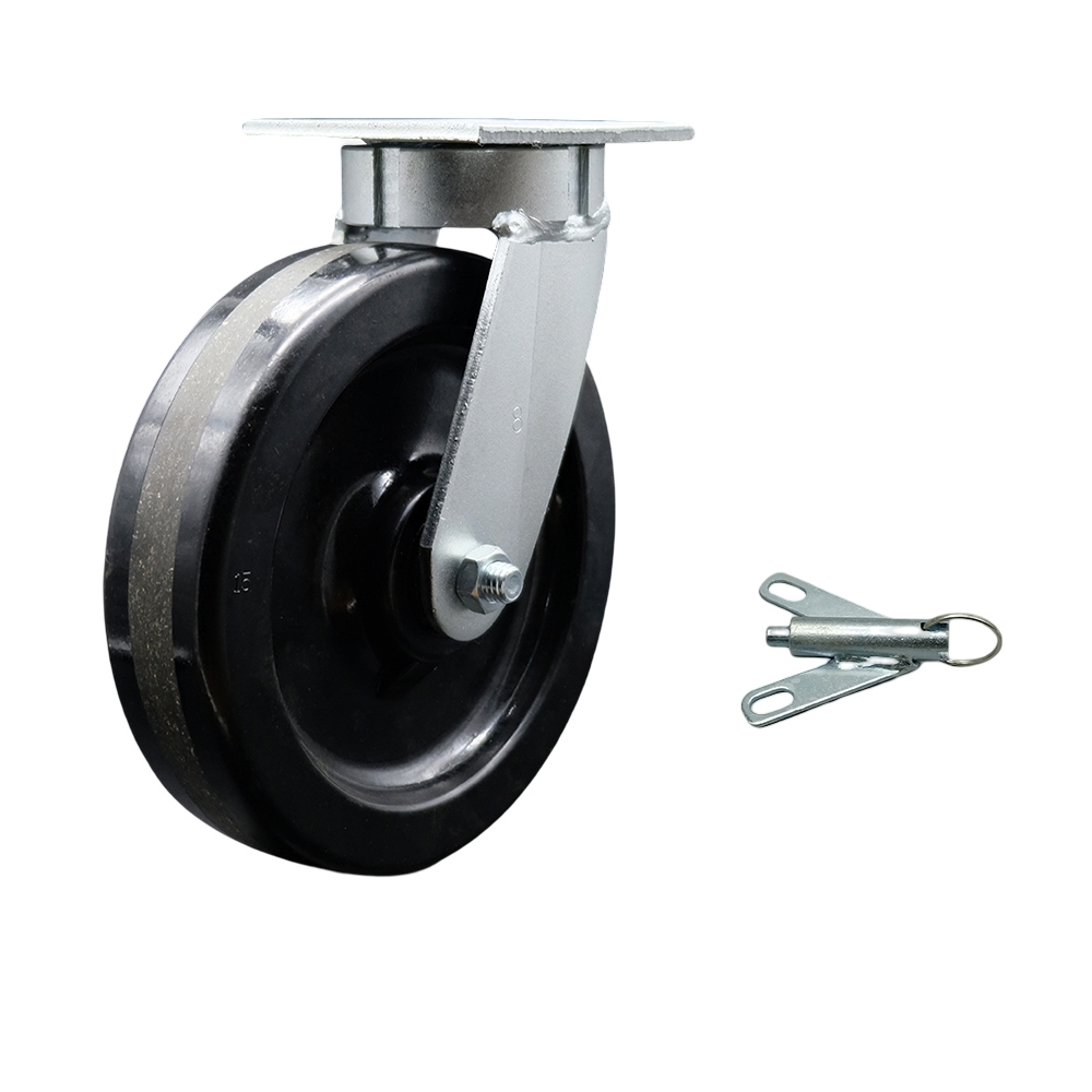 SCC-KP30S820-PHR-BSL Kingpinless Phenolic Swivel Top Plate Caster with 8 x 2 in. Black Wheel & Bolt on Swivel Lock - 1250 lbs Capacity per Caster