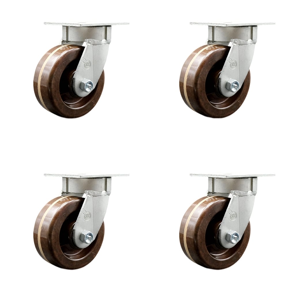 SCC-KP30S520-PHRHT-4 Kingpinless High Temperature Phenolic Swivel Top Plate Caster with 5 x 2 in. Brown Wheels - 4000 lbs Total Capacity - Set of 4
