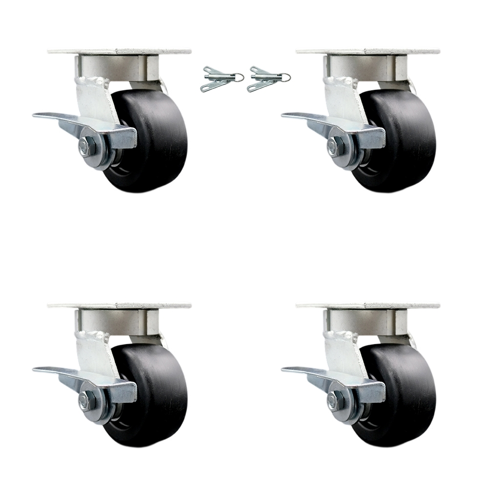 SCC-KP30S420-POR-SLB-BSL-2-SLB-2 Kingpinless Polyolefin Swivel Top Plate Caster with 4 x 2 in. Black Wheels - 2000 lbs Capacity - Set of 4