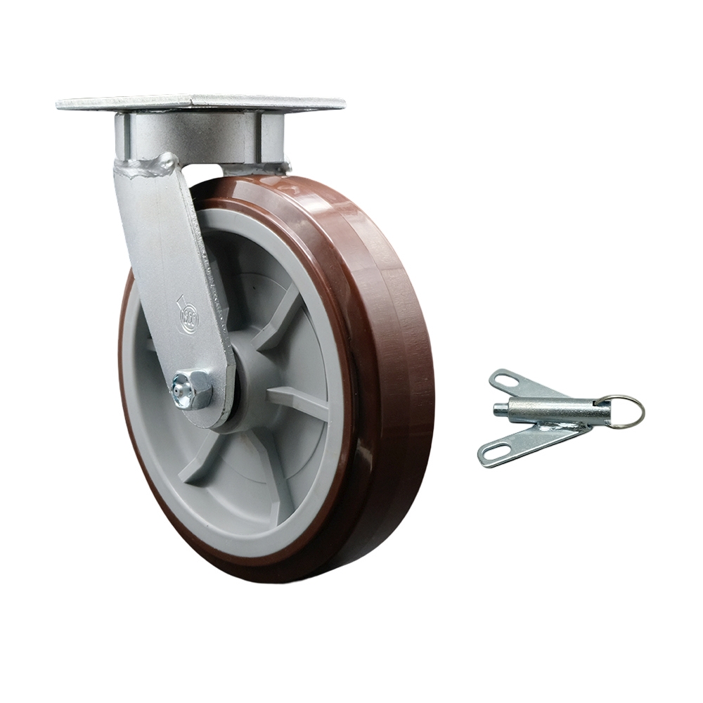 Kingpinless Polyurethane on Polyolefin Swivel Top Plate Caster with 8 x 2 in. Maroon Wheel & Bolt on Swivel Lock - 1000 lbs Capacity per Caster
