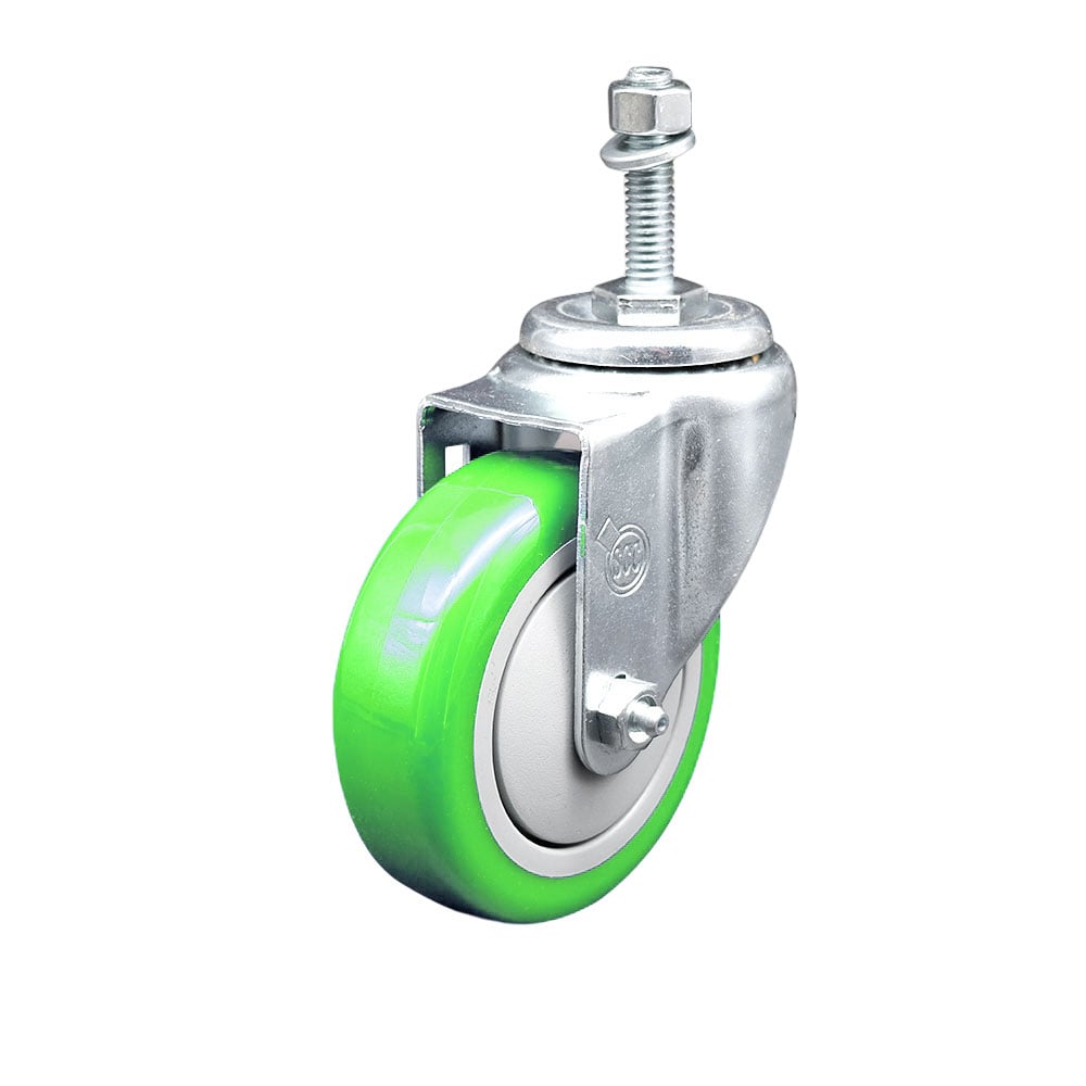 SCC-SSTS20S414-PPUB-GRN-381615 Stainless Steel Polyurethane Swivel Threaded Stem Caster with 4 x 1.25 in. Green Wheel & 0.38 in. Stem