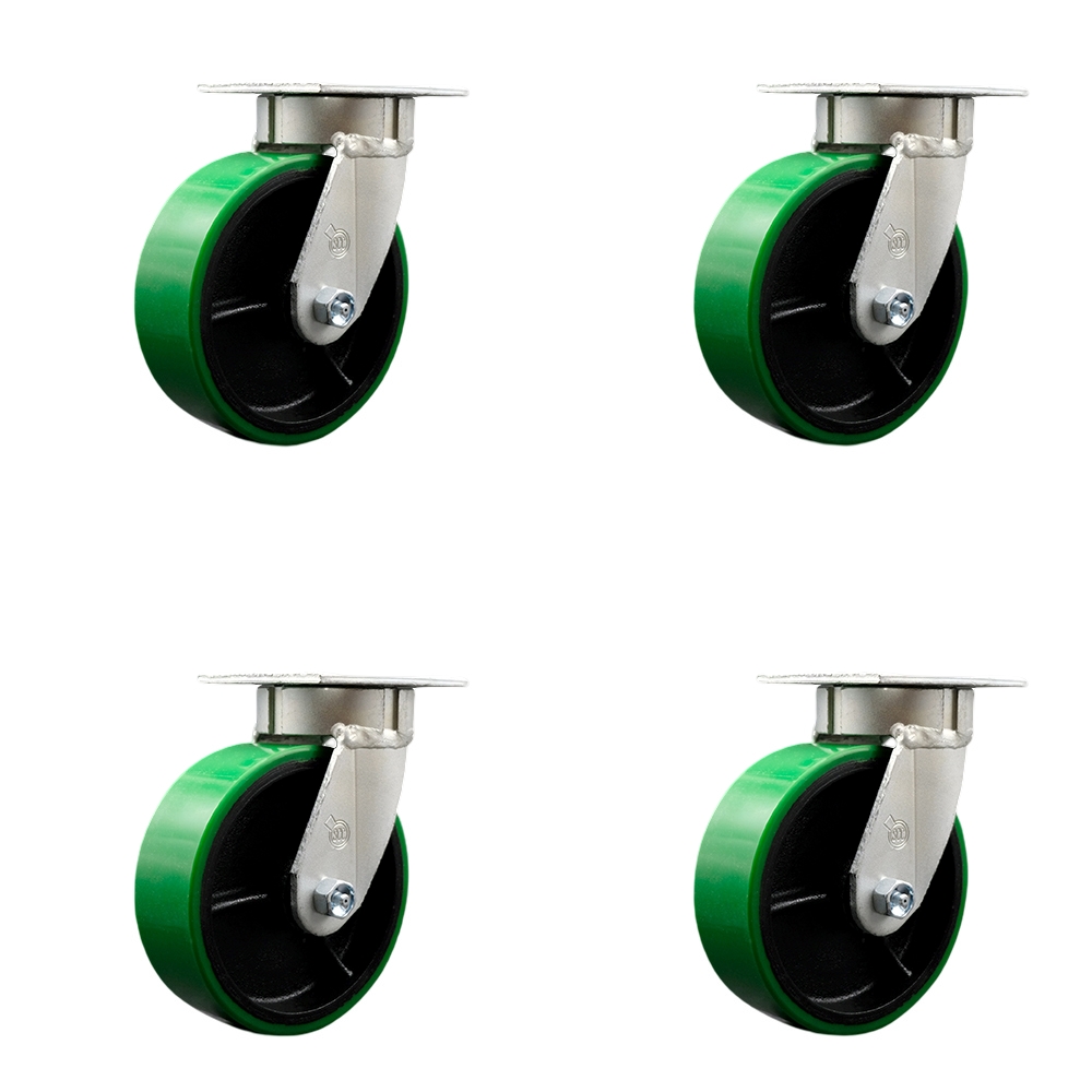 SCC-KP30S620-PUR-GB-4 Kingpinless Polyurethane on Cast Iron Swivel Top Plate Caster with 6 x 2 in. Green Wheels - 4800 lbs Total Capacity - Set of 4