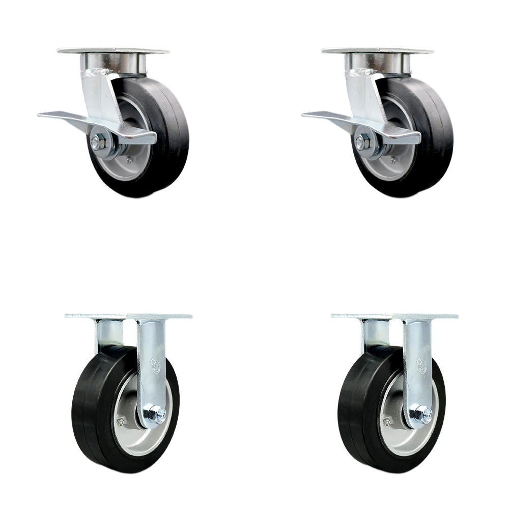 SCC-KP30S620-RAR-SLB-2-R-2 Kingpinless Rubber on Aluminum Swivel Top Plate Caster with 6 x 2 in. Black Wheels - 2200 lbs Total Capacity - Set of 4