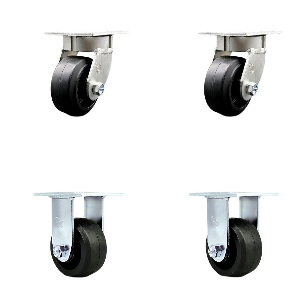 SCC-KP30S420-RSR-2-R-2 Kingpinless Rubber on Cast Iron Swivel Top Plate Caster with 4 x 2 in. Black Wheels - 1600 lbs Total Capacity - Set of 4