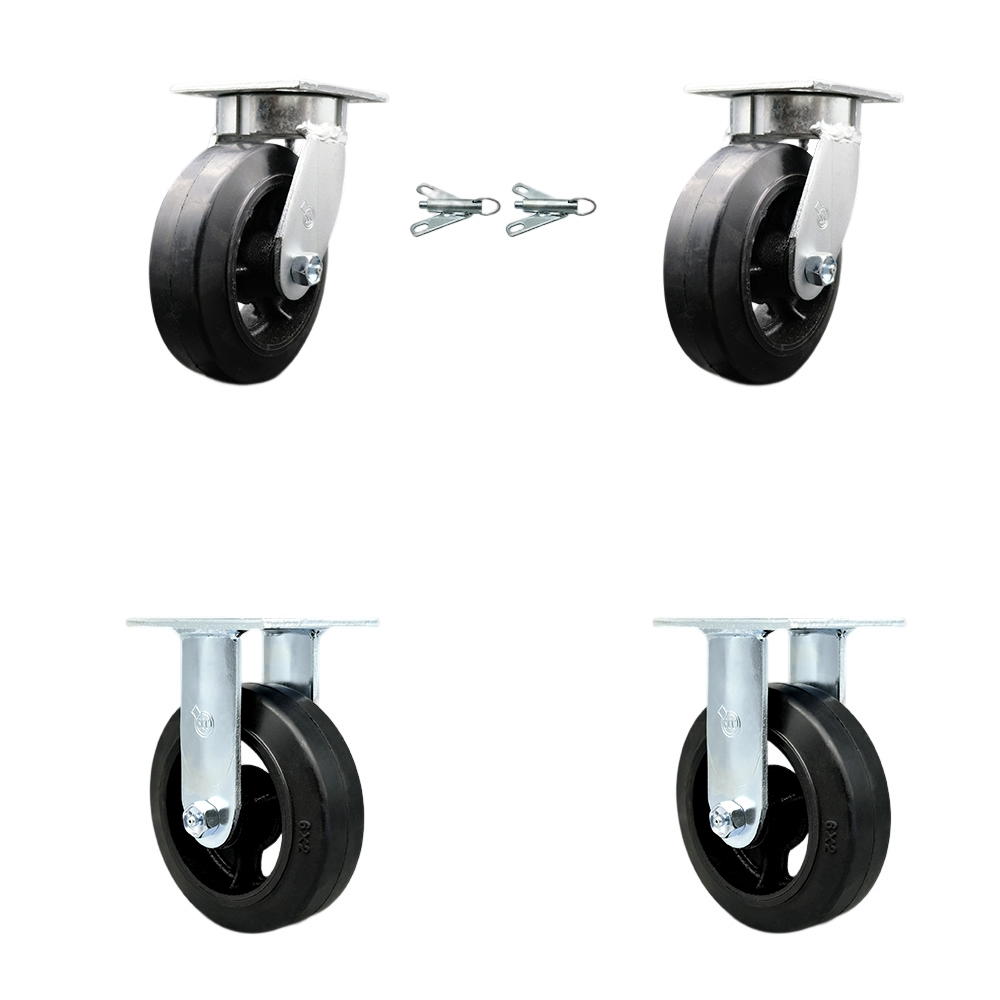 SCC-KP30S620-RSR-BSL-2-R-2 Kingpinless Rubber on Cast Iron Swivel Top Plate Caster with 6 x 2 in. Black Wheels - 1800 lbs Total Capacity - Set of 4