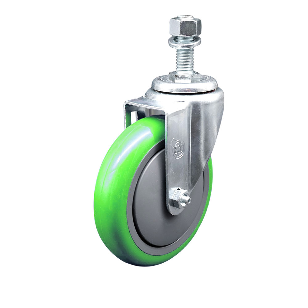 SCC-SSTS20S514-PPUB-GRN-121315 Stainless Steel Polyurethane Swivel Threaded Stem Caster with 5 x 1.25 in. Green Wheel & 0.5 in. Stem