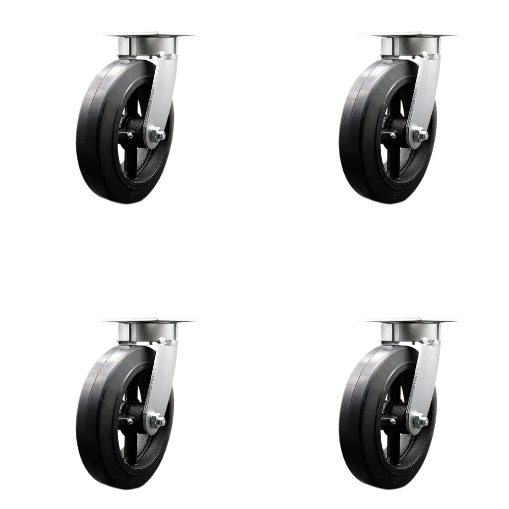 SCC-KP30S820-RSR-4 Kingpinless Rubber on Cast Iron Swivel Top Plate Caster with 8 x 2 in. Black Wheels - 2000 lbs Total Capacity - Set of 4