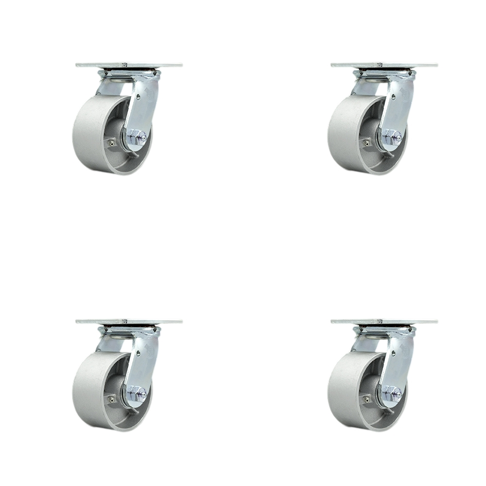 SCC-30CS420-SSR-BSL-4 Semi Steel Cast Iron Swivel Top Plate Casters, Heavy Duty with 4 in. Wheels - 4000 lbs Total Capacity - Set of 4
