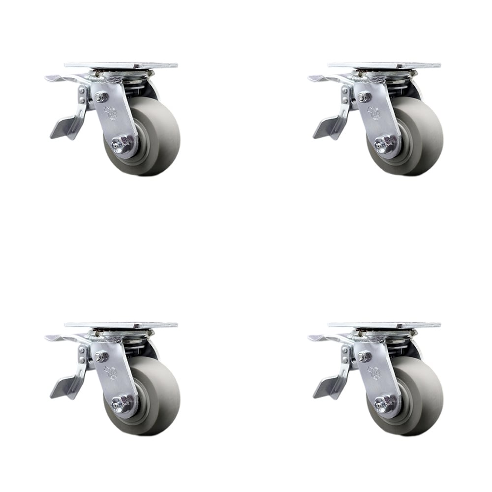 Thermoplastic Rubber Donut Tread Swivel Top Plate Casters, Heavy Duty with 4 in. Wheels - 1200 lbs Total Capacity - Set of 4