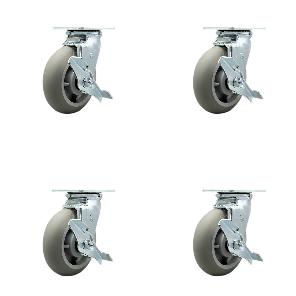 SCC-SS30S620-TPRRD-TLB-BSL-4 Stainless Steel Thermoplastic Rubber Donut Tread Swivel Top Plate Casters, Heavy Duty with 6 in. Wheels - Set of 4