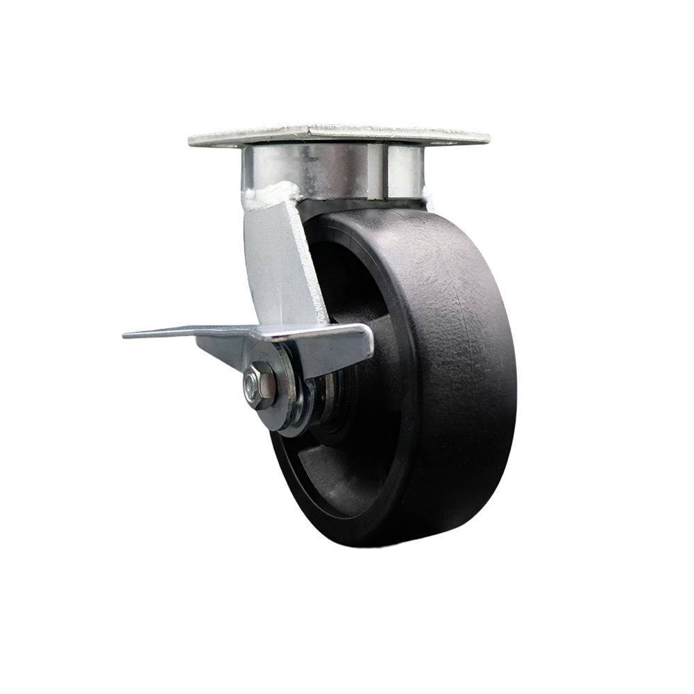 Kingpinless Glass Filled Nylon Swivel Top Plate Caster with 6 x 2 in. Black Wheel & Side Lock Brake - 1250 lbs Capacity per Caster