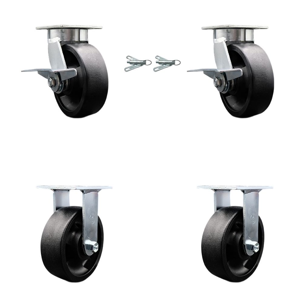 Kingpinless Glass Filled Nylon Swivel Top Plate Caster with 6 x 2 in. Black Wheels - 5000 lbs Total Capacity - Set of 4