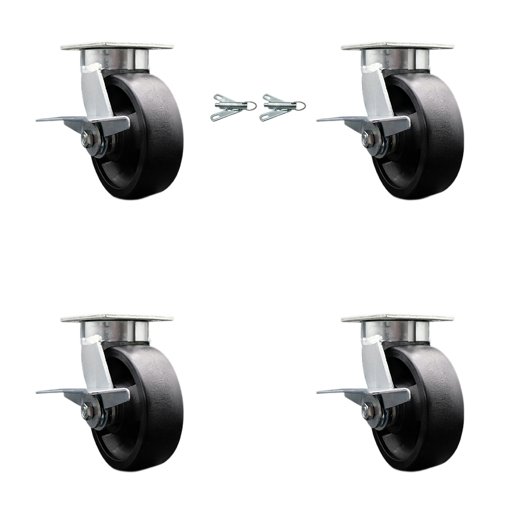 SCC-KP30S620-GFNR-SLB-BSL-2-SLB-2 Kingpinless Glass Filled Nylon Swivel Top Plate Caster with 6 x 2 in. Black Wheels - 5000 lbs Capacity - Set of 4