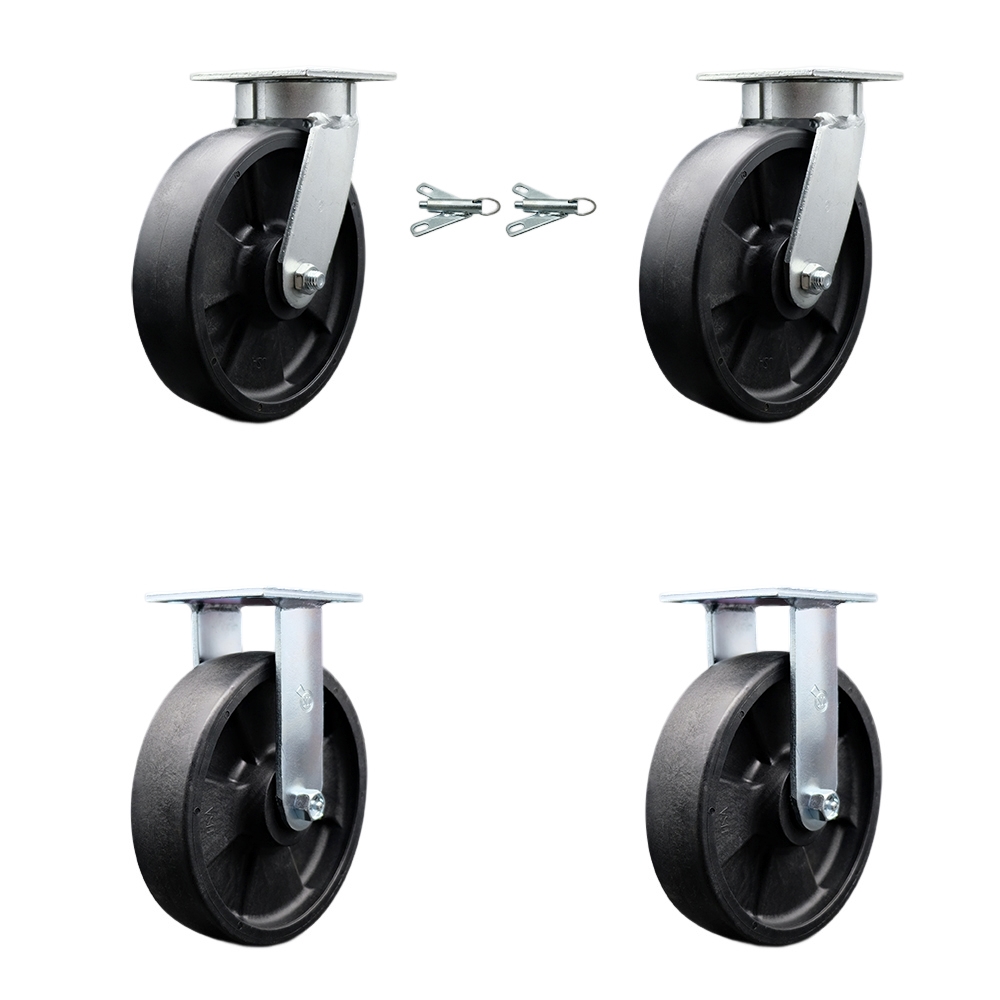 SCC-KP30S820-GFNR-BSL-2-R-2 Kingpinless Glass Filled Nylon Swivel Top Plate Caster with 8 x 2 in. Black Wheels - 5000 lbs Total Capacity - Set of 4