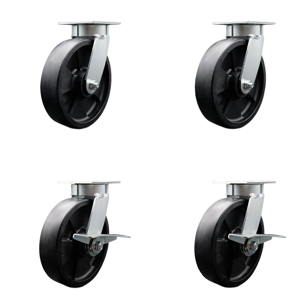 SCC-KP30S820-GFNR-BSL-2-SLB-2 Kingpinless Glass Filled Nylon Swivel Top Plate Caster with 8 x 2 in. Black Wheels - 5000 lbs Total Capacity - Set of 4