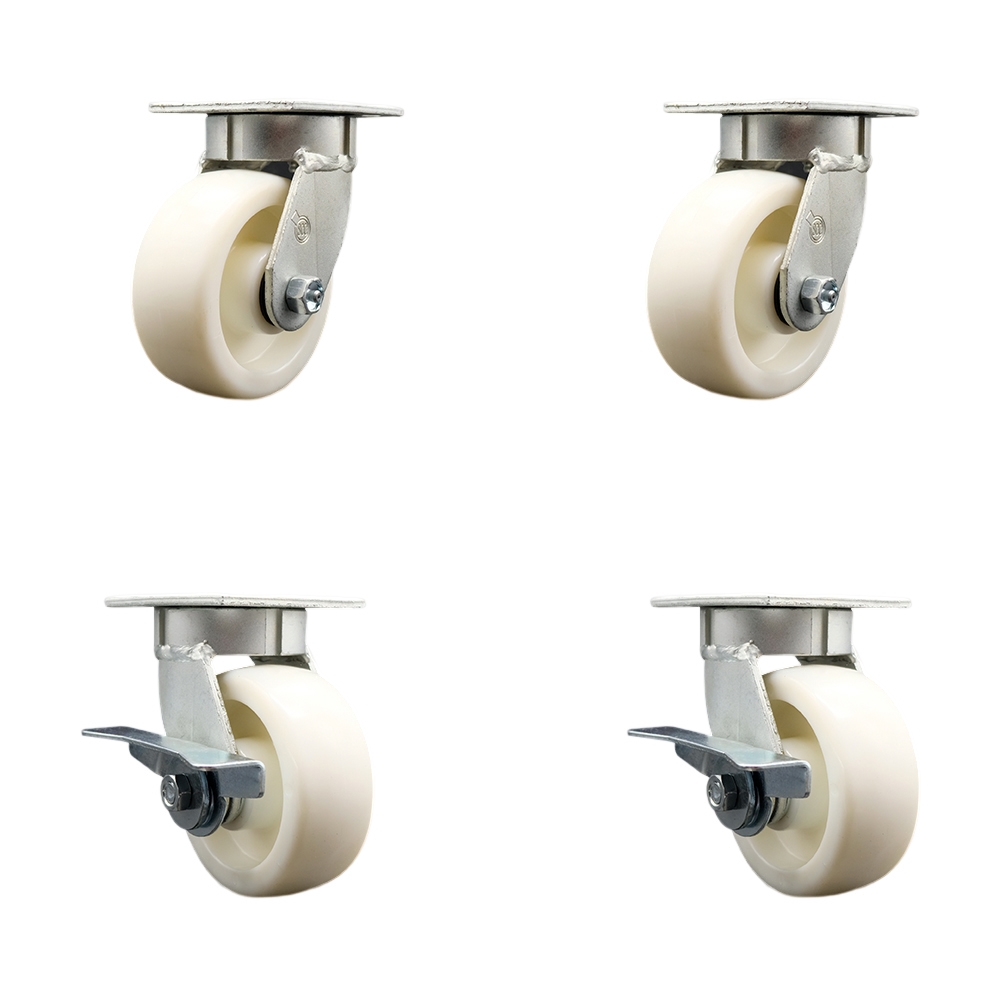 SCC-KP30S520-NYR-2-SLB-2 Kingpinless Nylon Swivel Top Plate Caster with 5 x 2 in. White Wheels - 3600 lbs Total Capacity - Set of 4