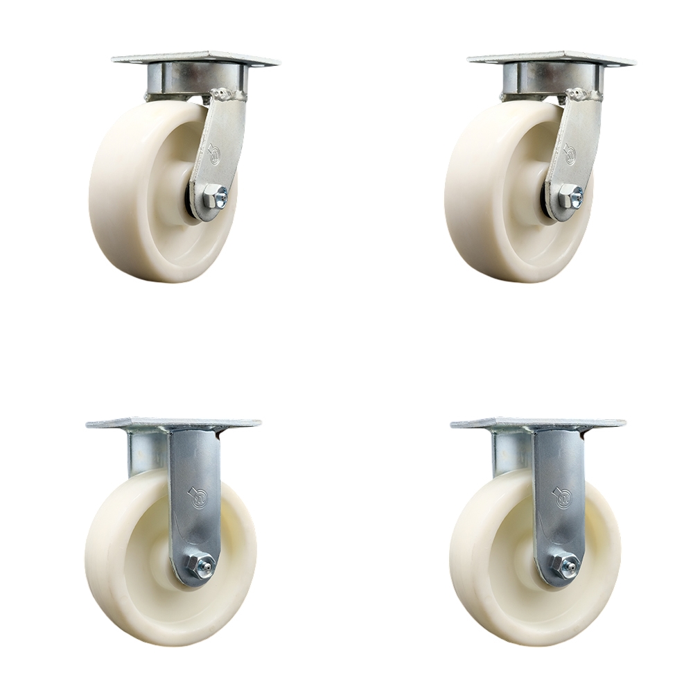 SCC-KP30S620-NYR-2-R-2 Kingpinless Nylon Swivel Top Plate Caster with 6 x 2 in. White Wheels - 5000 lbs Total Capacity - Set of 4