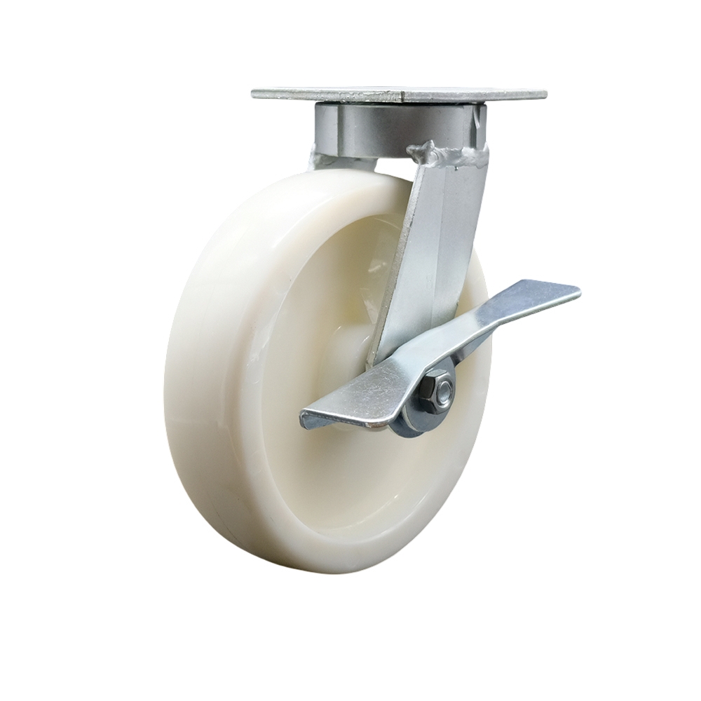 SCC-KP30S820-NYR-SLB Kingpinless Nylon Swivel Top Plate Caster with 8 x 2 in. White Wheel & Side Lock Brake - 1250 lbs Capacity per Caster
