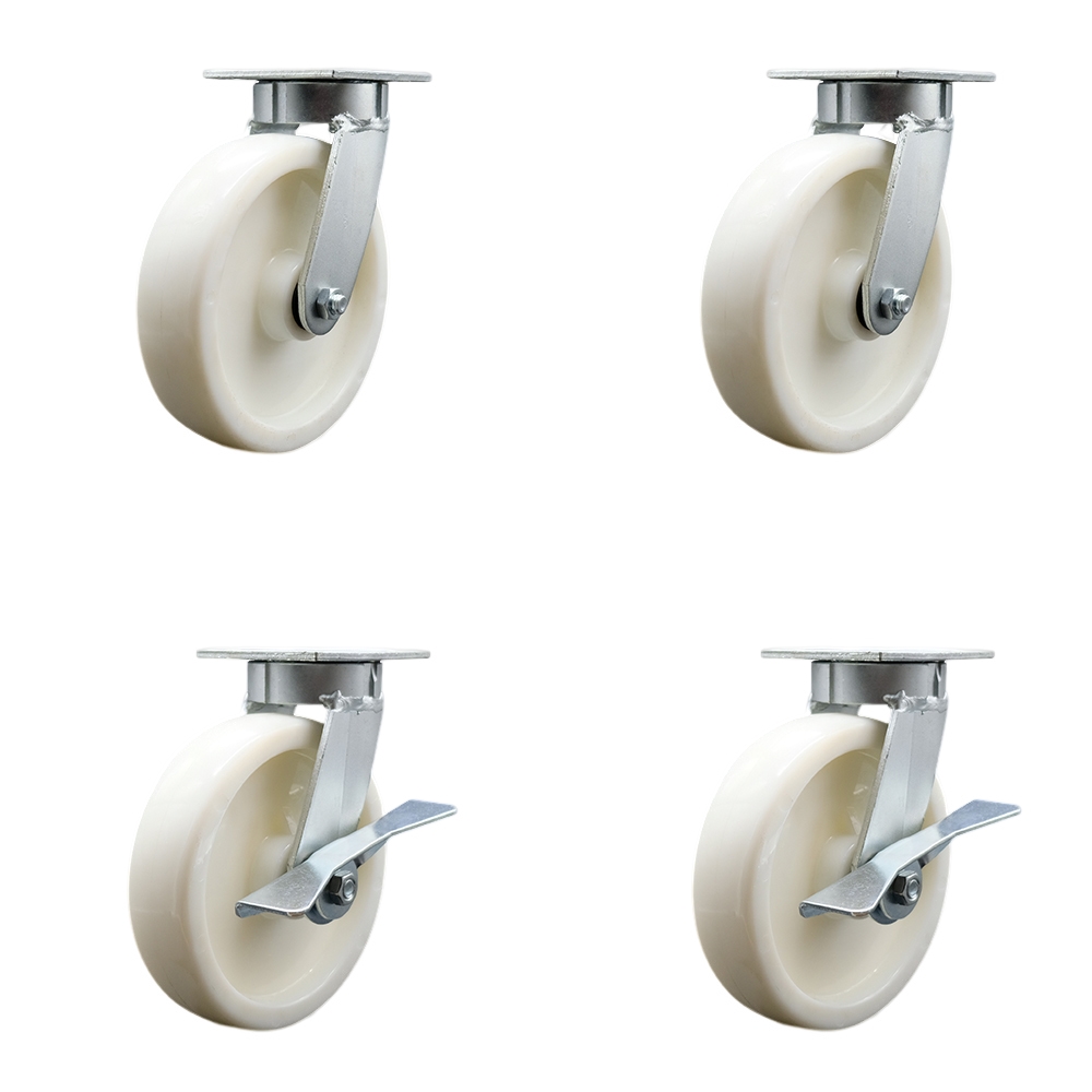 SCC-KP30S820-NYR-2-SLB-2 Kingpinless Nylon Swivel Top Plate Caster with 8 x 2 in. White Wheels - 5000 lbs Total Capacity - Set of 4